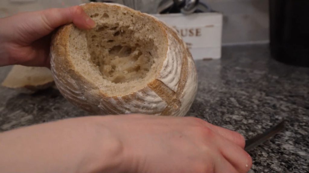 middle cut out of sour dough bread