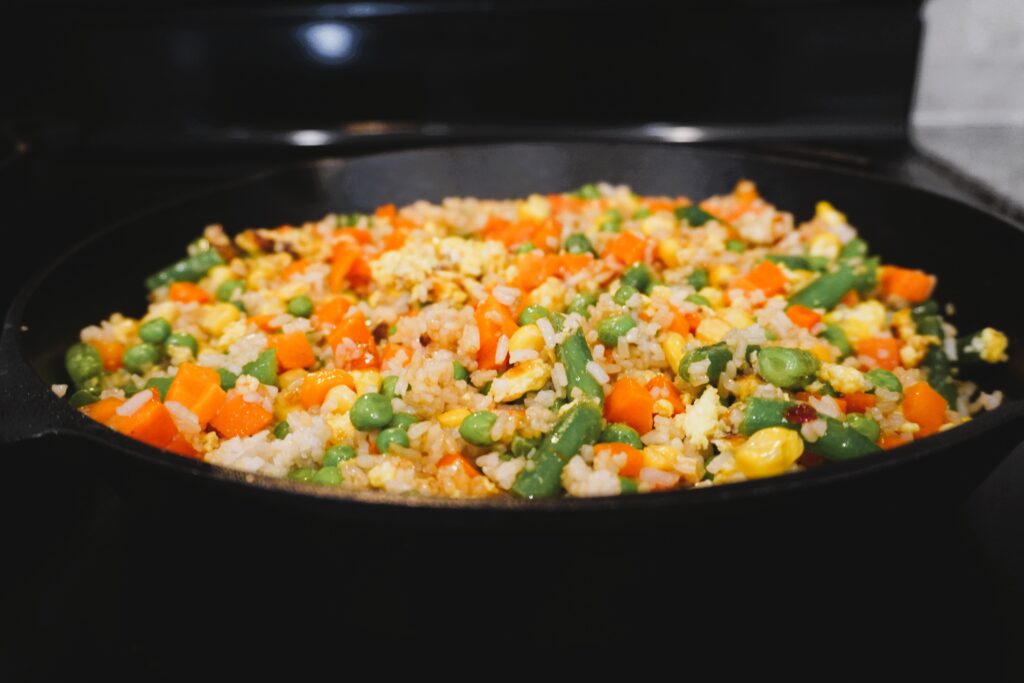 cooked fried rice in a skillet