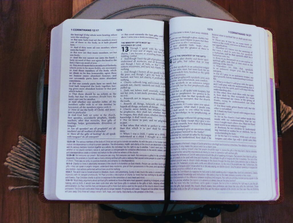 The bible opened on a stand