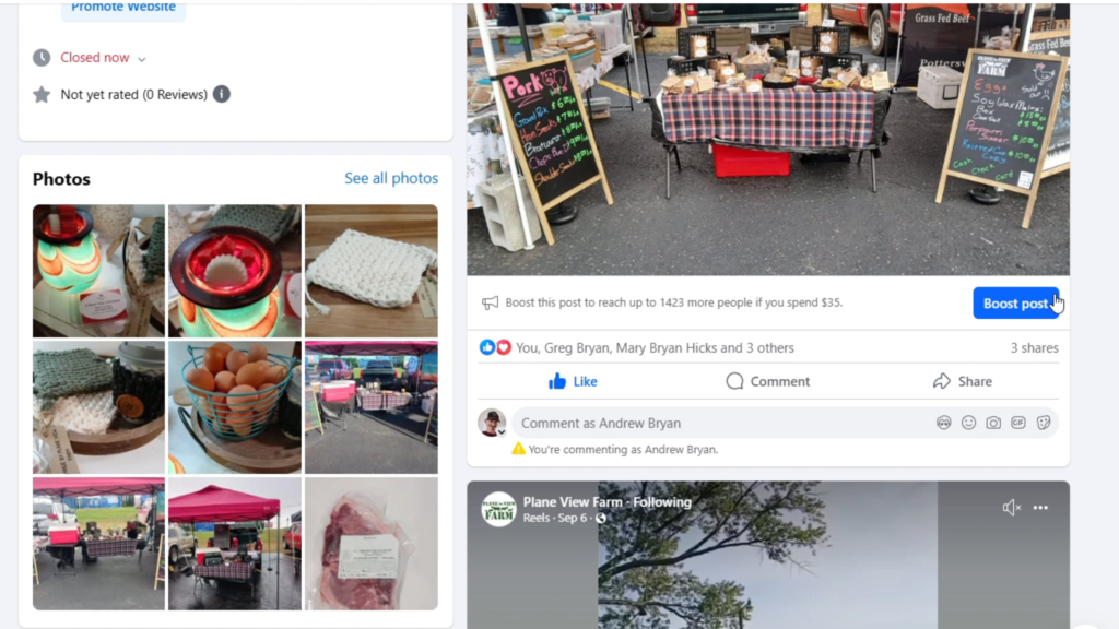 Snap shot a Facebook feed with farm products