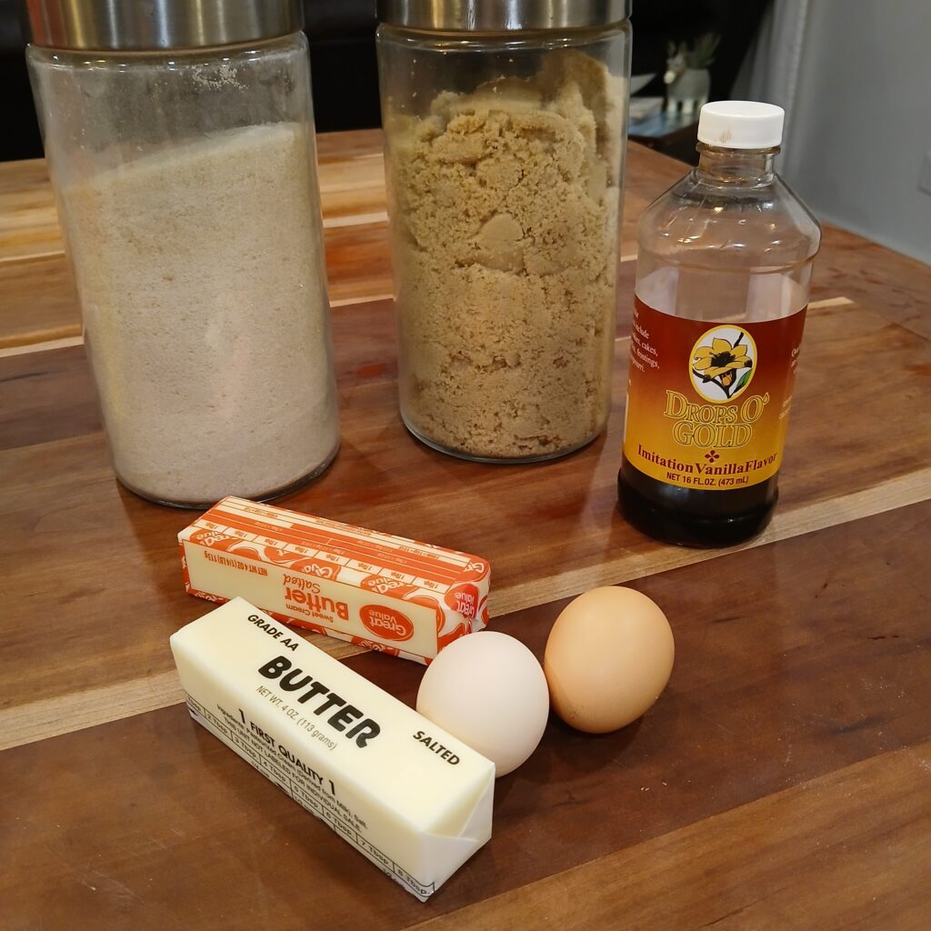 Ingredients for chocolate chip cookies